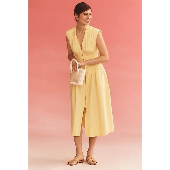 NWT Anthropologie Maeve The Tommie Cap-Sleeve Smocked Front-Zip Shirt Sz XL